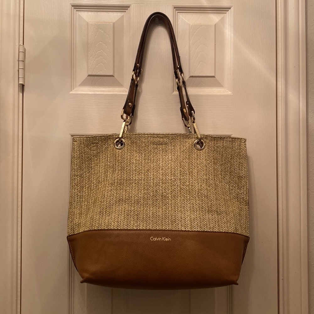 Calvin Klein woven straw tote
